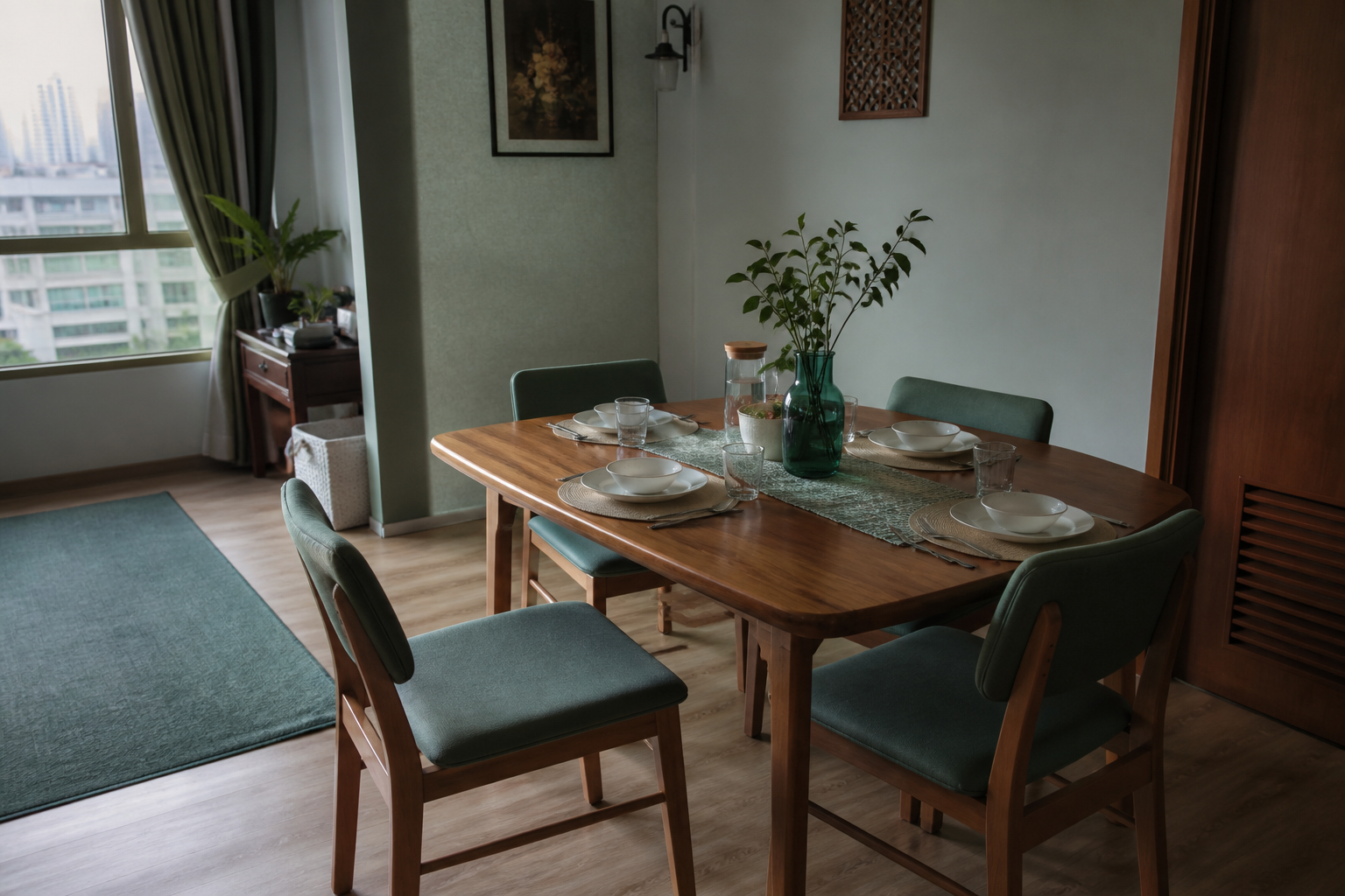 Family dining table set for four