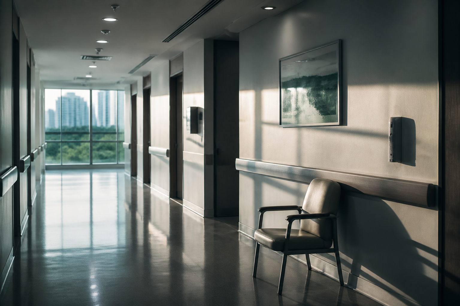 Quiet private hospital corridor