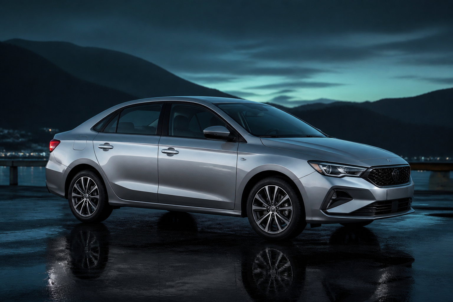 Proton S70-class sedan at dusk
