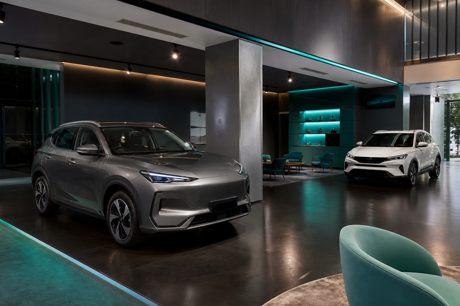 Cahaya Motors showroom floor with Proton SUVs