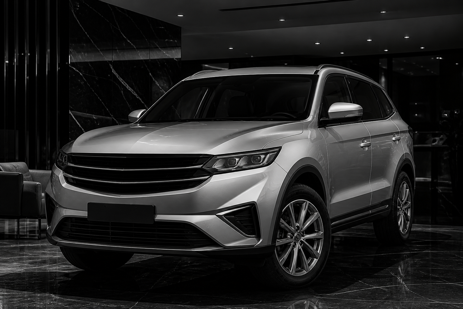 New Proton SUV under showroom lighting
